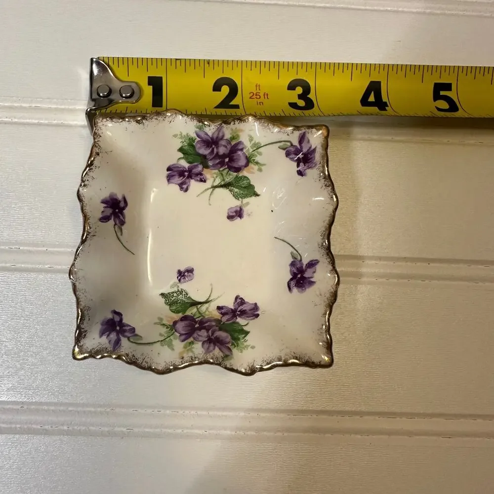 Two James Kent Longton #3090 Violet Trinket‎ Dishes with Ruffle Edges Gold Trim